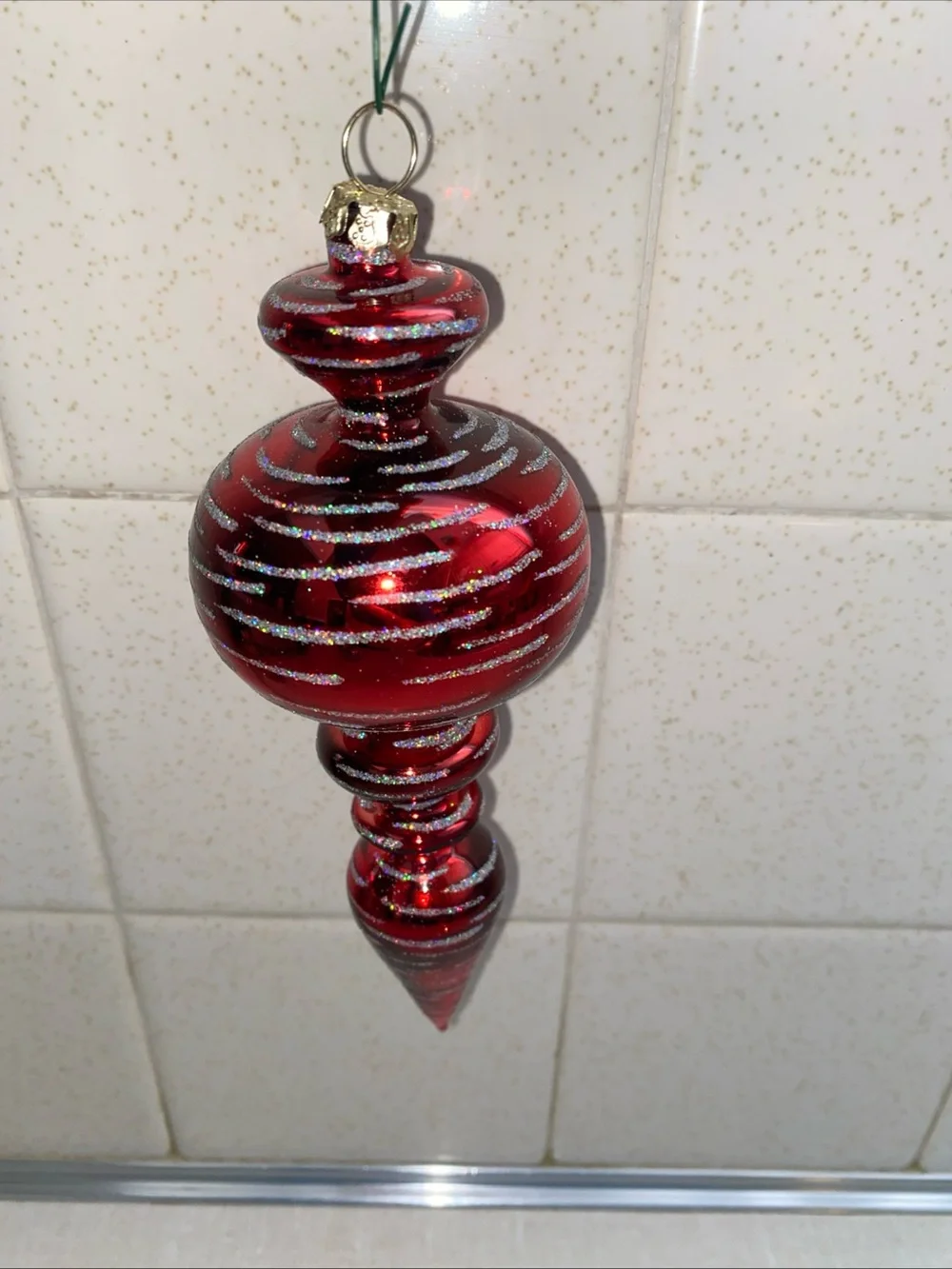 Vintage‎ Red Glitter Accents Glass Christmas Ornament